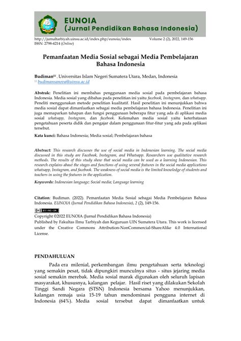 PDF Pemanfaatan Media Sosial Sebagai Media Pembelajaran Bahasa Indonesia