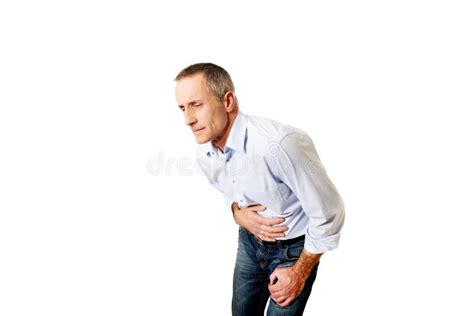 Full Length Mature Man Suffering From Stomachache Stock Image Image Of Shirt Appendix