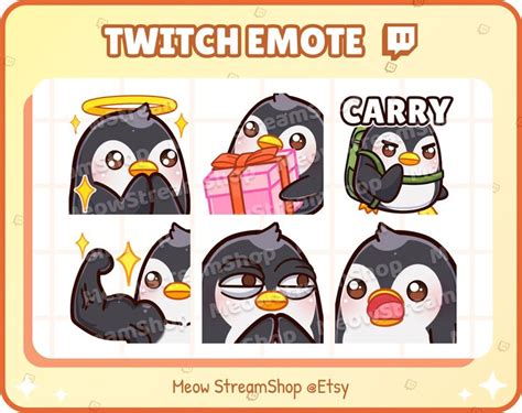 Twitch Emote Cute Penguin Emoji Pack Pray Halo Gift Carry Flex