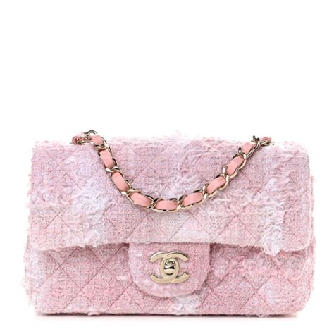 Chanel Tweed Quilted Mini Rectangular Flap Light Pink White