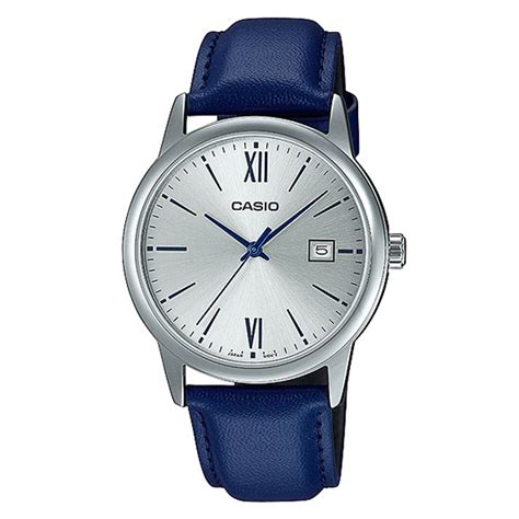 Casio MTP-V002L-2B3 Blue Leather Strap Silver Dial Wrist Watch