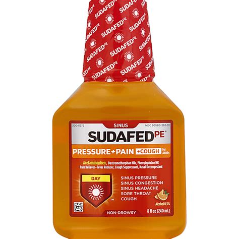 SUDAFED PE Pressure Pain Cough Liquid Orange 8 Fl Oz Health