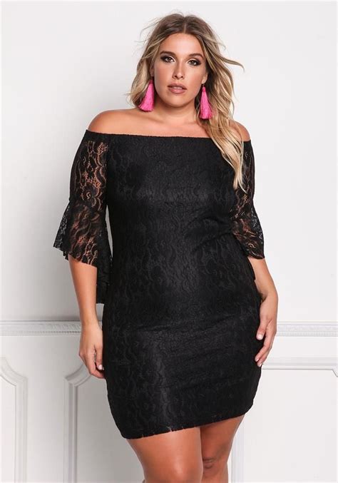 Plus Size Clothing Plus Size Off Shoulder Lace Bodycon Dress Debshops Black Lace Bodycon