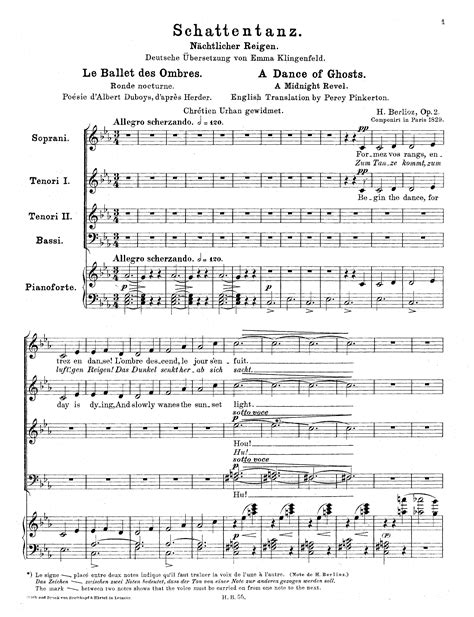 Berlioz Hector Le Ballet Des Ombres H 37 For Choir Free Sheet