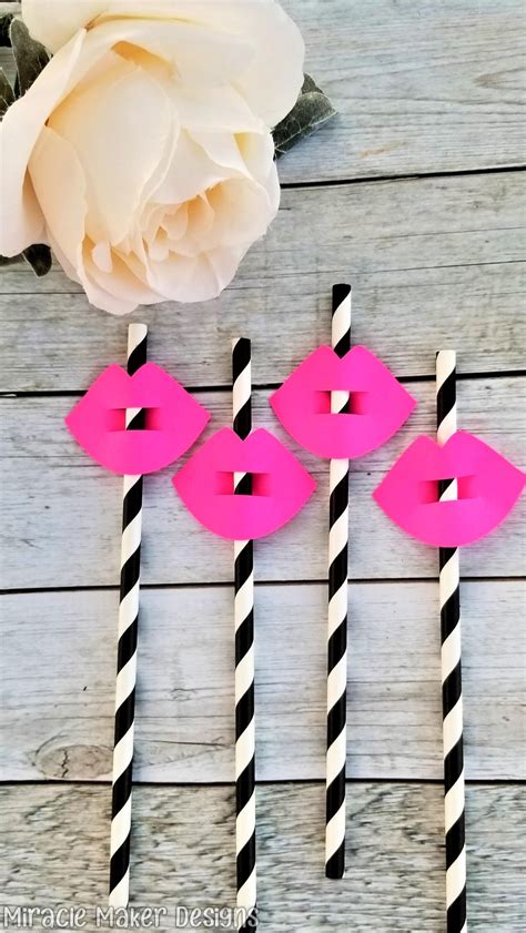 Lips Party Straws Kisses Straw Toppers Hot Pink Lips Paper Etsy