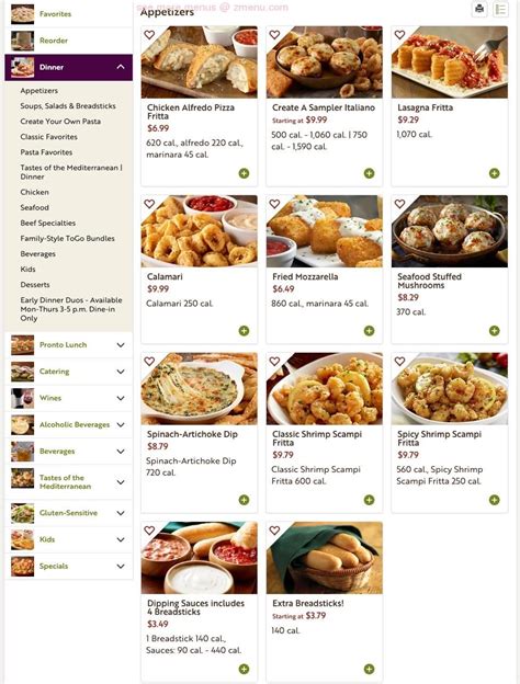 Olive Garden Menu And Prices Olive Gardens Menu Olive Garden Lunch