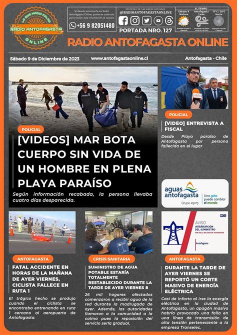 Portada N127 de Radio Antofagasta Online para hoy sábado 9 de