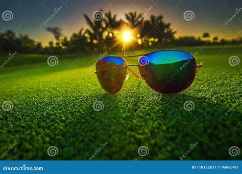 Beautiful Sunglasses On Tropical Golf Course Stock Image Image Of Hobbies Golfer 118122077