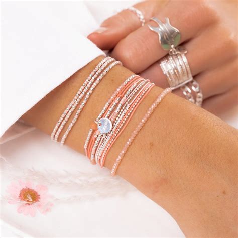 Bracelet Triple Elastique Ibiza Rose Corail Clair Doriane Bijoux