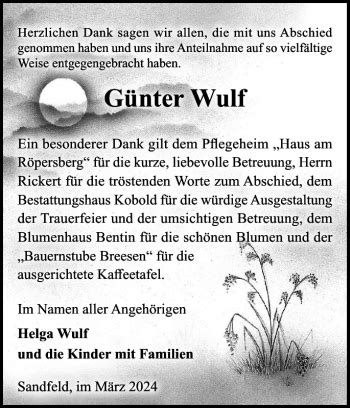 Traueranzeigen von Günter Wulf Trauer Nordkurier