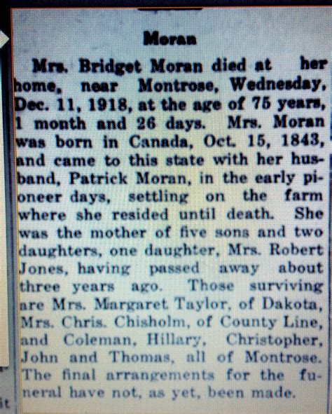 Bridget Hannon Moran 1843 1918 Find A Grave äreminne