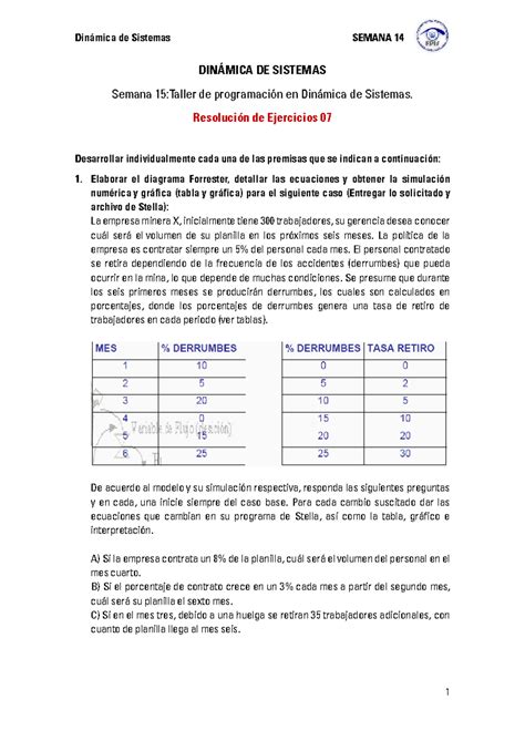 Semana 15 Ejercicios Dinámica de Sistemas SEMANA 14 1 DINÁMICA DE