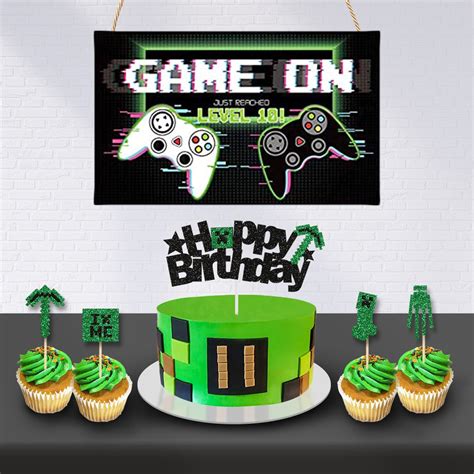 Pixel Cake Toppers And Pixel Cupcake Toppers Pixel Miner Party Etsy