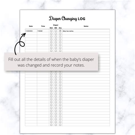 Diaper Changing Printable Pdf Newborn Diaper Changing Tracking Simple