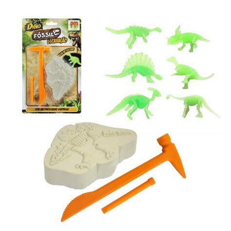 Kit Escava O Fossil Cole O Dinossauro Arqueologia Dino Dm Toys