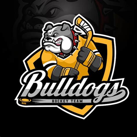 Bulldog mascota diseño de logotipo de hockey sobre hielo Vector Premium