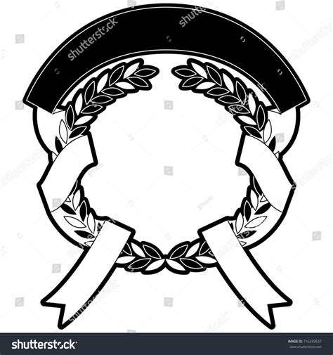 Olive Branches Ribbon Interlace Monochrome Silhouette Stock Vector