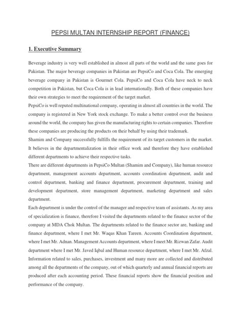 pepsi multan internship report finance  pepsi pepsi