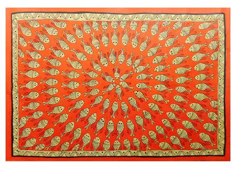 Bhagwan Devi Mithila Craft Paper Godna Fish Art Painting 56 Cm X 01