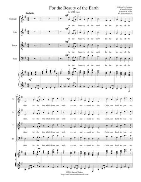 For The Beauty Of The Earth Satb Choir With Piano Accompaniment Arr