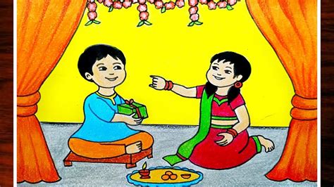 Bhai Dooj Drawinghow To Draw Bhai Dooj Special Scenerybhai Phota Drawing Easy For Beginners