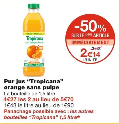 Promo Tropicana Pur Jus Orange Sans Pulpe Chez Monoprix