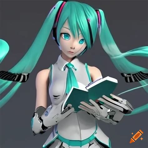 Cyborg Hatsune Miku Reading A Book On Craiyon