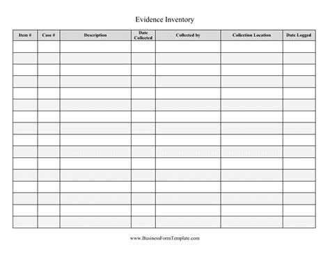 Printable Evidence Log Sheet