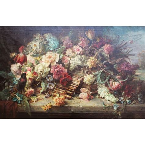 Hans Zatzka Oil On Canvas Wicker Basket Of Spring Flowers For Sale At