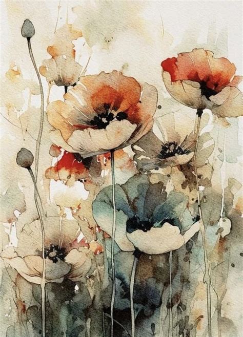 Watercolor Painting Of Red And White Flowers