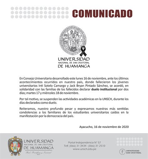 Unsch Declara Duelo Institucional Por Dos D As En Consejo Universitario