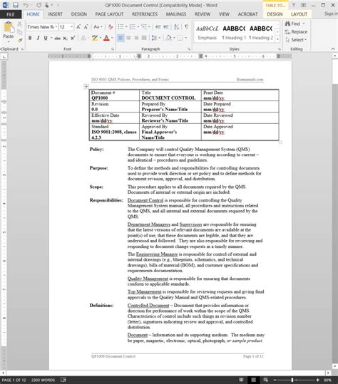 ISO Document Control Procedure