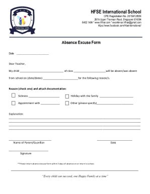 Fillable Online Absence Excuse Form Hfse Edu Sg Fax Email Print