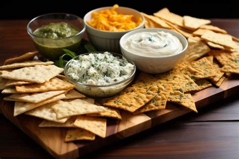 Premium Photo Cheesy Spinach And Artichoke Dip Platter