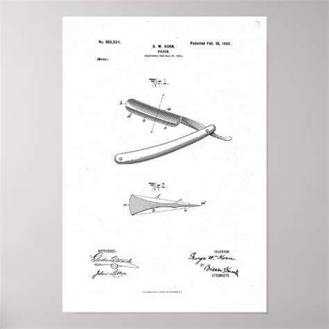 Barber Razor Patent Poster Print Artwork | Zazzle.com