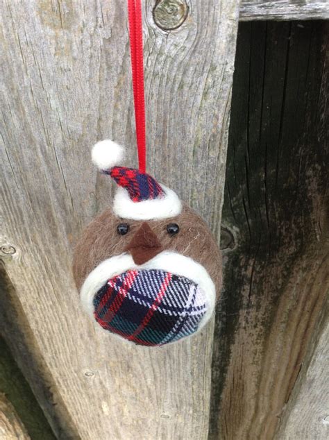 Handmade Needle Felted Robin Bauble With Tartan Tummy Etsy