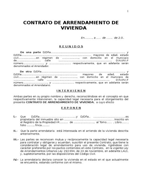 Ejemplo Contrato De Alquiler Vivienda