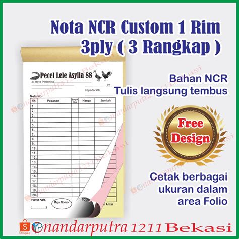 Jual Cetak Nota Ncr 3 Ply 1 Rim Custom Cetak Nota Custom Ncr 1rim 3