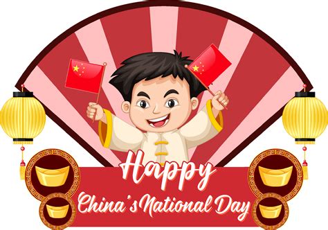 Happy China National Day banner with a chinese boy cartoon character ...