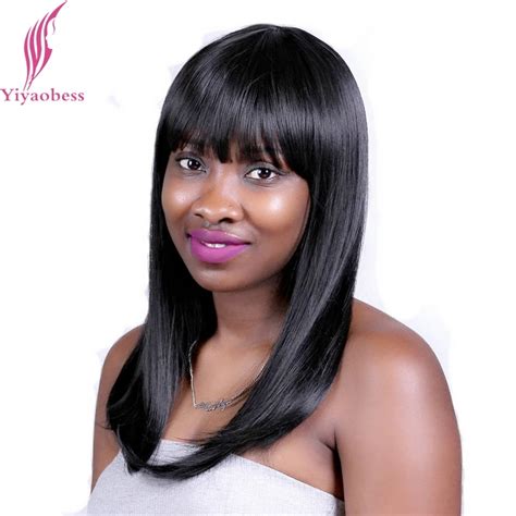 Yiyaobess 40cm 2 Heat Resistant Synthetic Medium Length Black Wig For Women Natural Straight