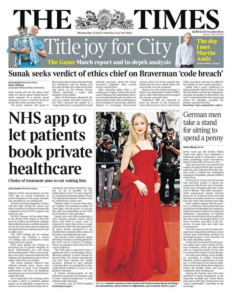 Times Front Page 22nd Of May 2023 Tomorrows Papers Today