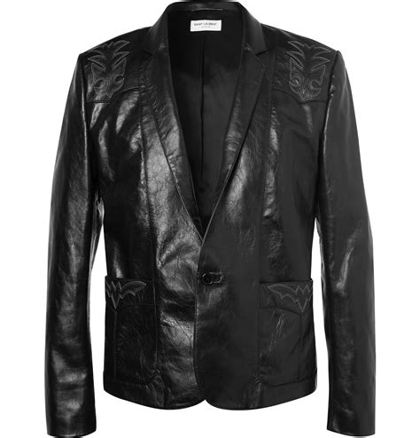 Saint Laurent Embroidered Leather Jacket Men Black The Fashionisto