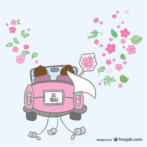 Just Married Cartoon Illustration Free Vector