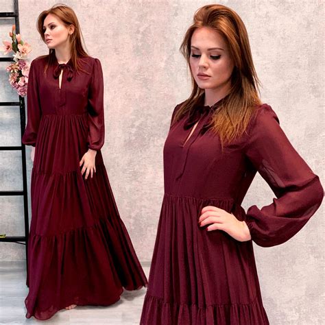 Stylish Maxi Chiffon Dress /long Dress With Long Sleeves / - Etsy