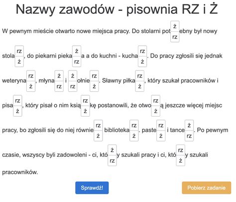 Trudne dyktando online Nazwy zawodów na pisownię RZ i Ż dla klas 4 5