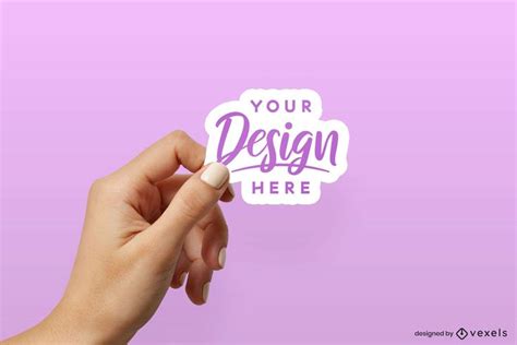 Left Hand Holding Sticker Mockup Presentation Design Template