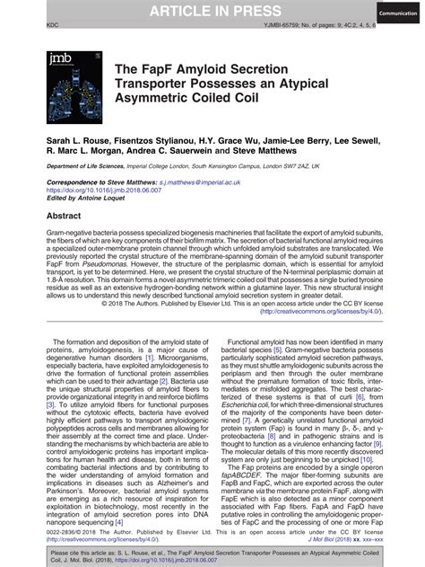 Pdf The Fapf Amyloid Secretion Transporter Possesses An Atypical