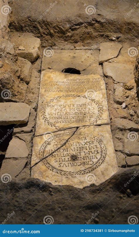 Medieval Tombstone or Slab of an Ancient Tomb with Roman Inscriptions ...