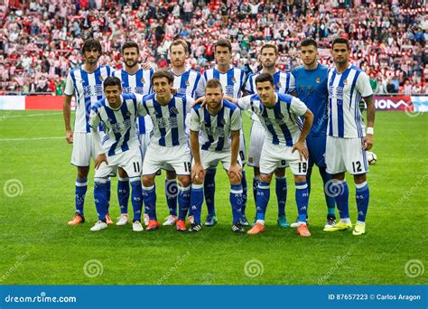 BILBAO, SPAIN - OCTOBER 16: Real Sociedad Players Poses for Photographers before To the Match ...