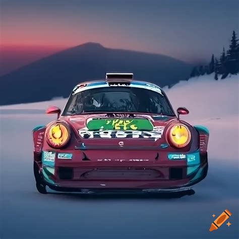 Porsche 911 Racing In A Snow Rally Race